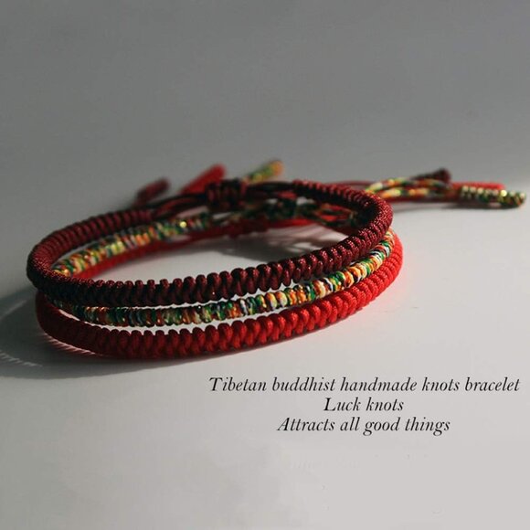 Handmade Tibetan Buddhist Prayer Rope Bracelet - Adjustable Red String for All - Picture 5 of 8